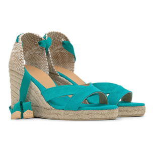 Sandalia de cuña Bailey en algodón orgánico lavado y cierre de cintas