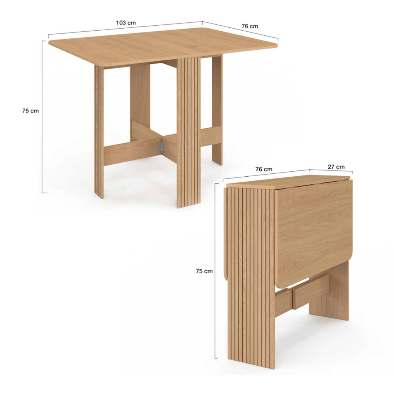 Table à manger dépliable Faustine bois et lattes 103cm