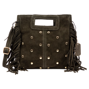 Barbata bolso bandolera mujer. Piel auténtica Gamuza con tachuelas decorativas.
