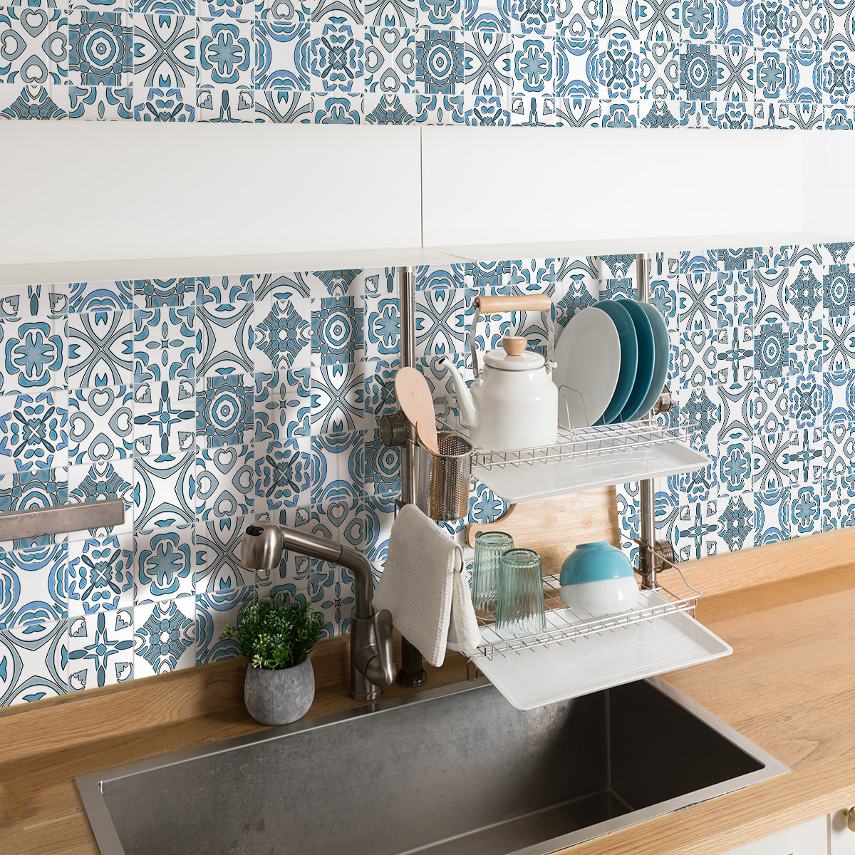 Stickers muraux - Sticker Mural Carrelage adhésif Cuisine Salle de Bain - 24 STICKERS CARREAUX DE CIMENT AZULEJOS TISIANO