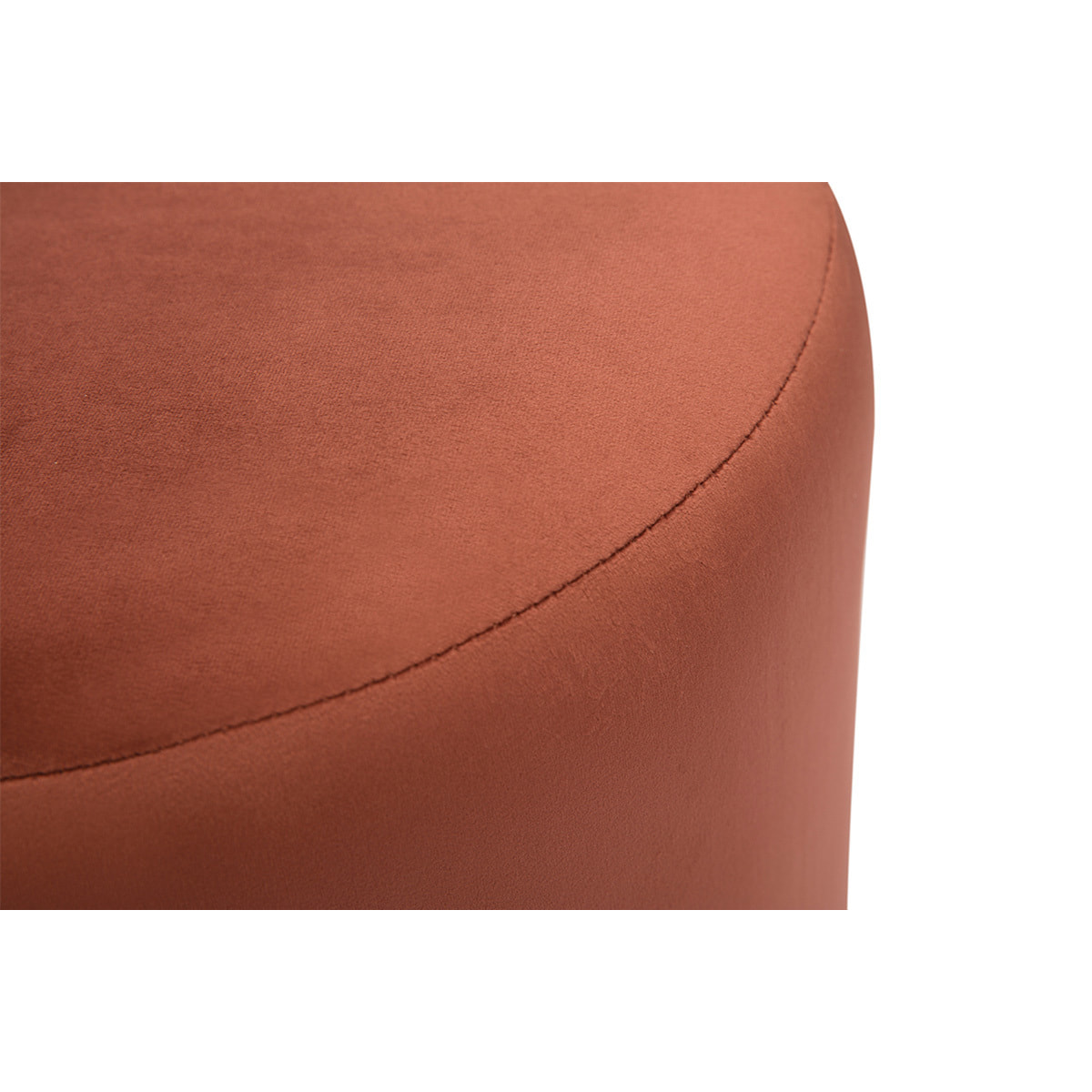 Pouf rond en velours rouge tomette et métal doré D40 cm AMAYA