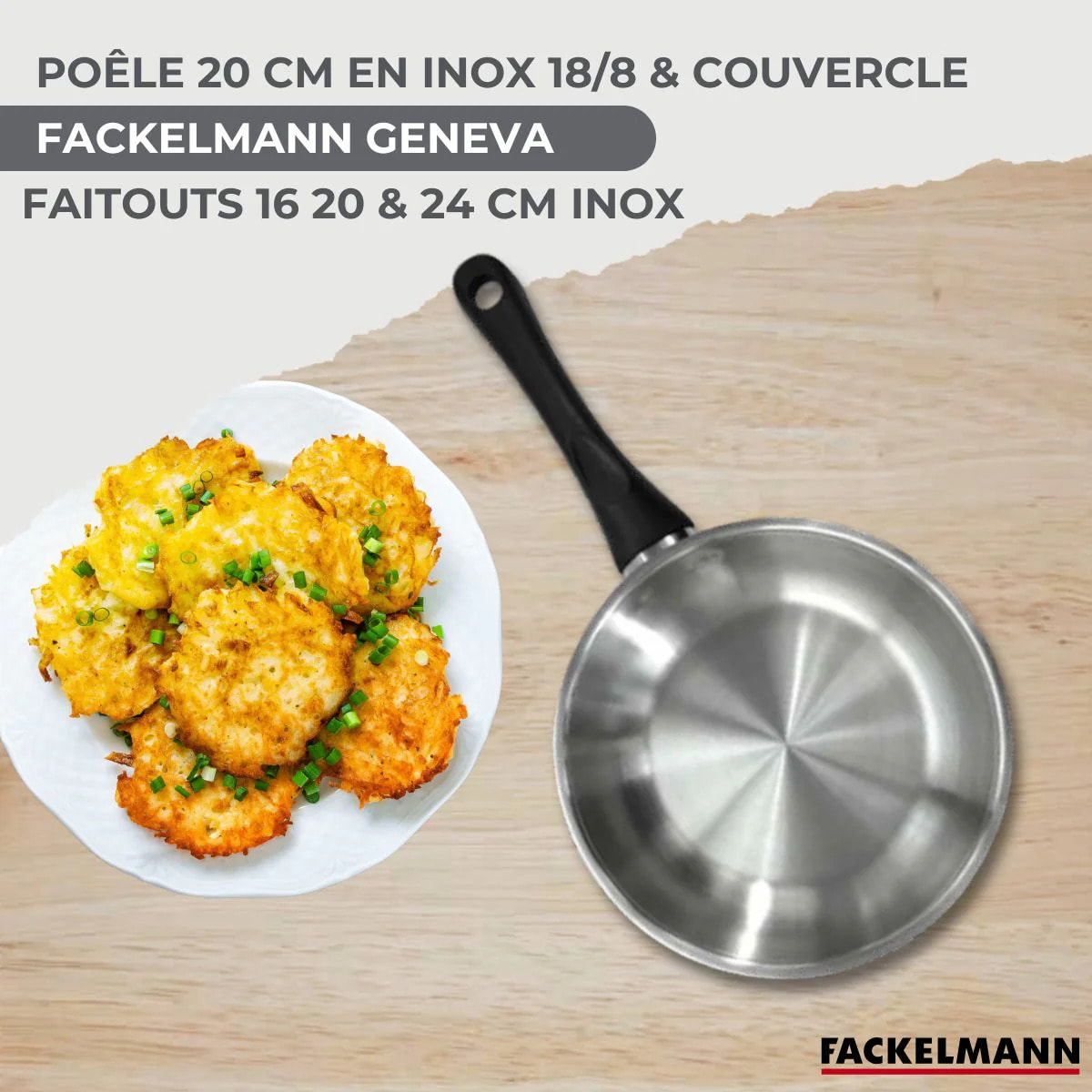 Set de 1 poêle 20 cm en inox et couvercle, 3 faitouts inox 16, 20 et 24 cm Fackelmann Geneva