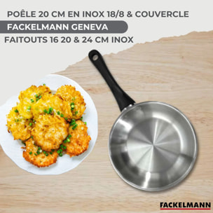 Set de 1 poêle 20 cm en inox et couvercle, 3 faitouts inox 16, 20 et 24 cm Fackelmann Geneva