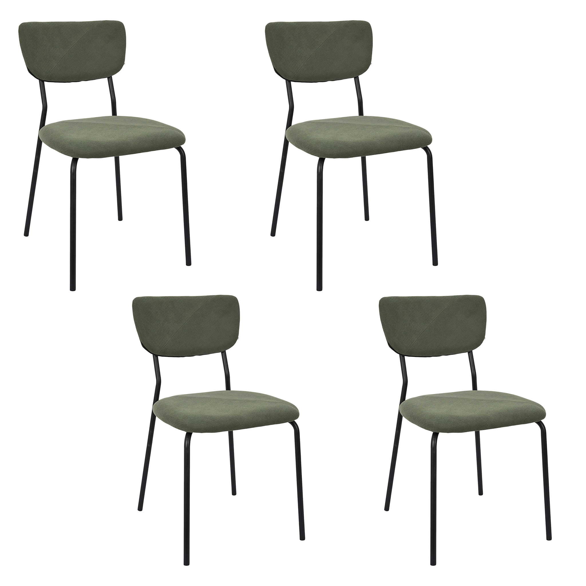 Lot de 4 Chaises - HOME DECO FACTORY - Jules - Côtelées - Confortables - Vert