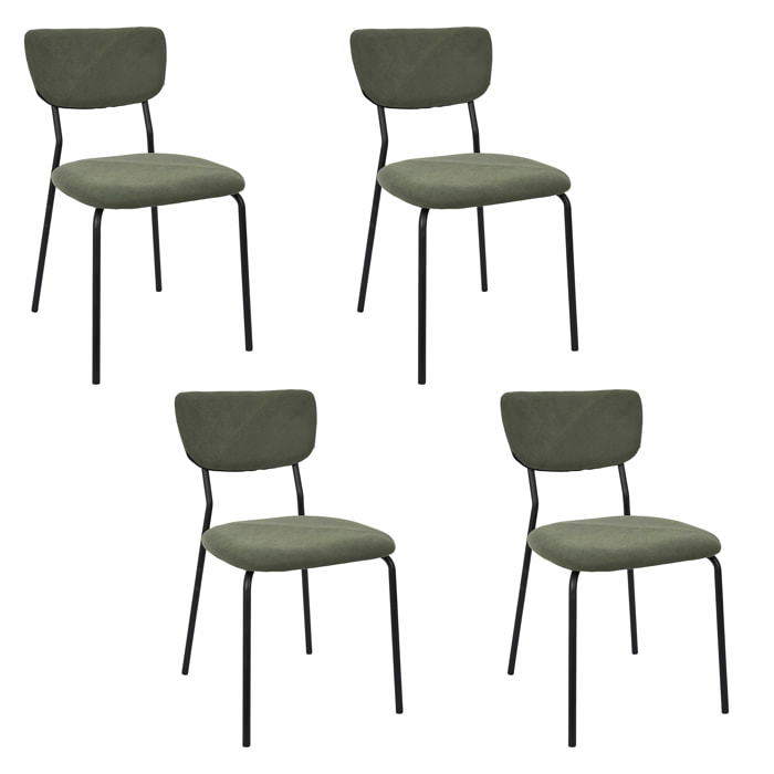 Lot de 4 Chaises - HOME DECO FACTORY - Jules - Côtelées - Confortables - Vert