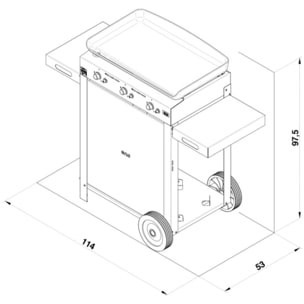 Plancha gaz ENO Combo Initial 65 Inox 3 bruleurs sur chariot, 62x36 cm