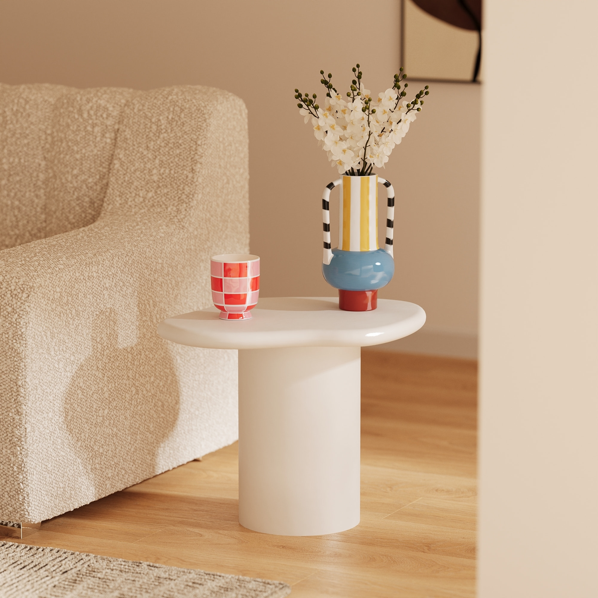 Hortensia – Table d’appoint contemporaine en magnésie blanche