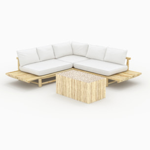 Salon de jardin blanc 4 personnes en bois de teck, canapé, table basse - Sunny