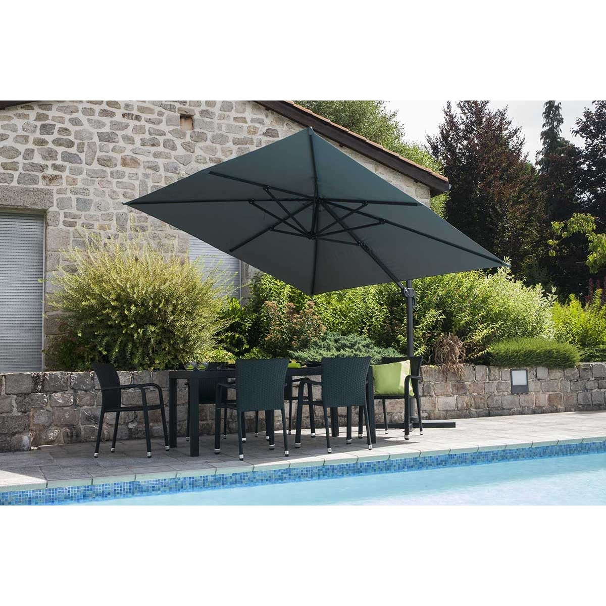 Parasol en Aluminium à Pied Déporté de 3 x 3 m - Gris anthracite