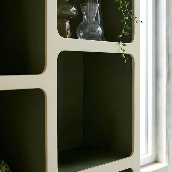 Etagère bibliothèque organique décor bois bicolore 8 compartiments  AGATHA