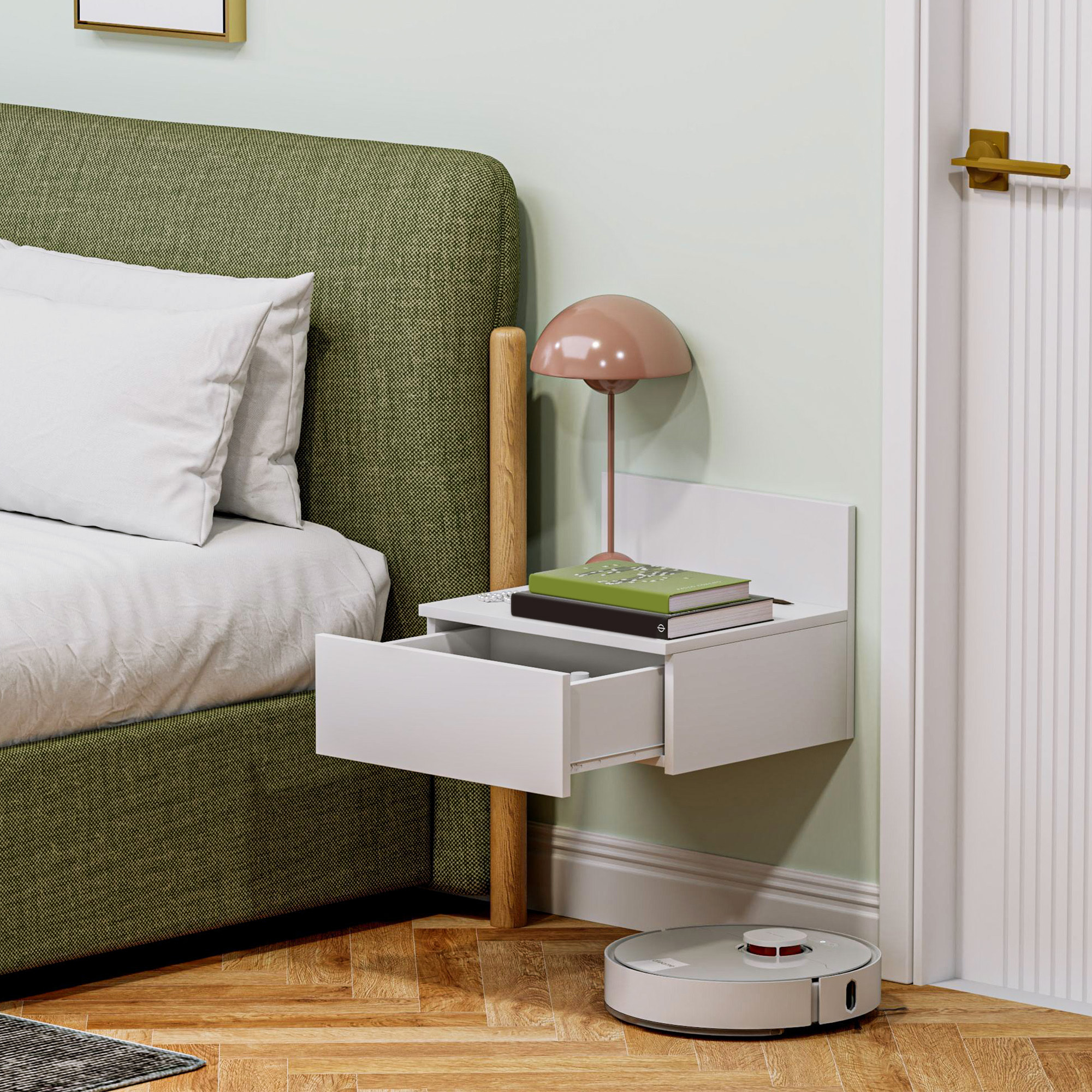 Juego de 2 Mesitas de Noche Flotantes Mesillas de Noche para Dormitorio con Cajón Mesas de Noche para Habitación Hogar 43x36,5x30,5 cm Blanco