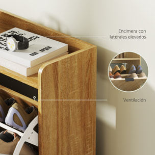 Zapatero Estrecho con 4 Puertas Abatibles Zapatero Entrada Recibidor con Estantes Ajustables para 16 Pares de Zapatos para Pasillo Espacios Reducidos 120x23,5x95,5 cm Roble