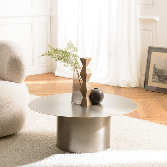 JAMES - Table basse ronde 80x80cm en fer noir et bordure dorée