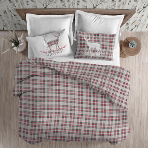 Parure copripiumino in flanella cervo tartan rosso flanella 100% cotone