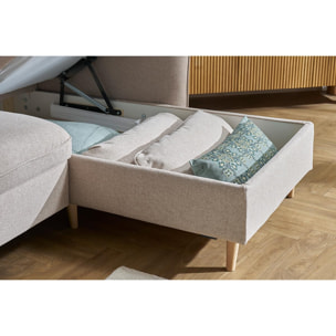 Canapé d'angle convertible réversible avec coffre 3-4 places en tissu beige et bois clair DRISS