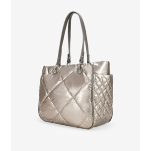 Bolso shopper taupe metalizado acolchado