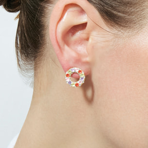 Pendientes de Circonita Multicolor acabado en oro amarillo de 18k