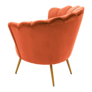 Poltrona in velluto arancione con design a ventaglio