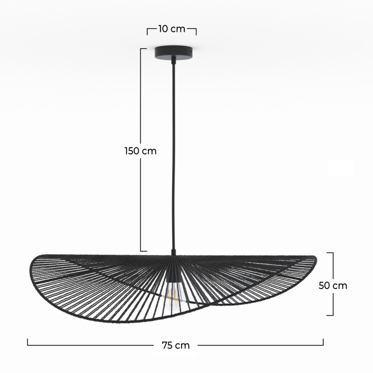 Suspension noire en papier de corde 75 cm - Mada