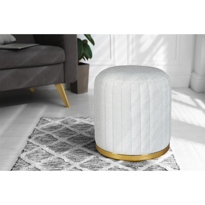 Pouf Doric bianco e oro in tessuto con base metallica