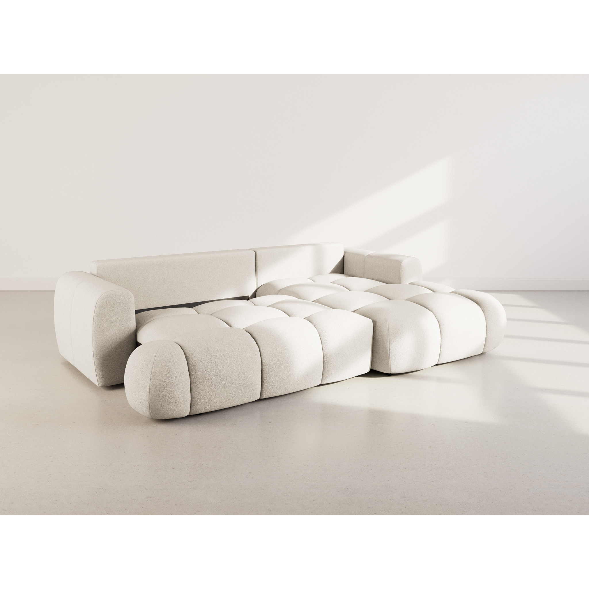 Yulin - Canapé d'angle droit 4 places convertible avec coffre en tissu bouclette - Beige