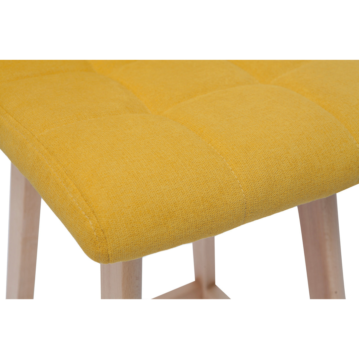 Tabourets de bar en tissu effet velours jaune moutarde et bois clair H65 cm (lot de 2) KLARIS