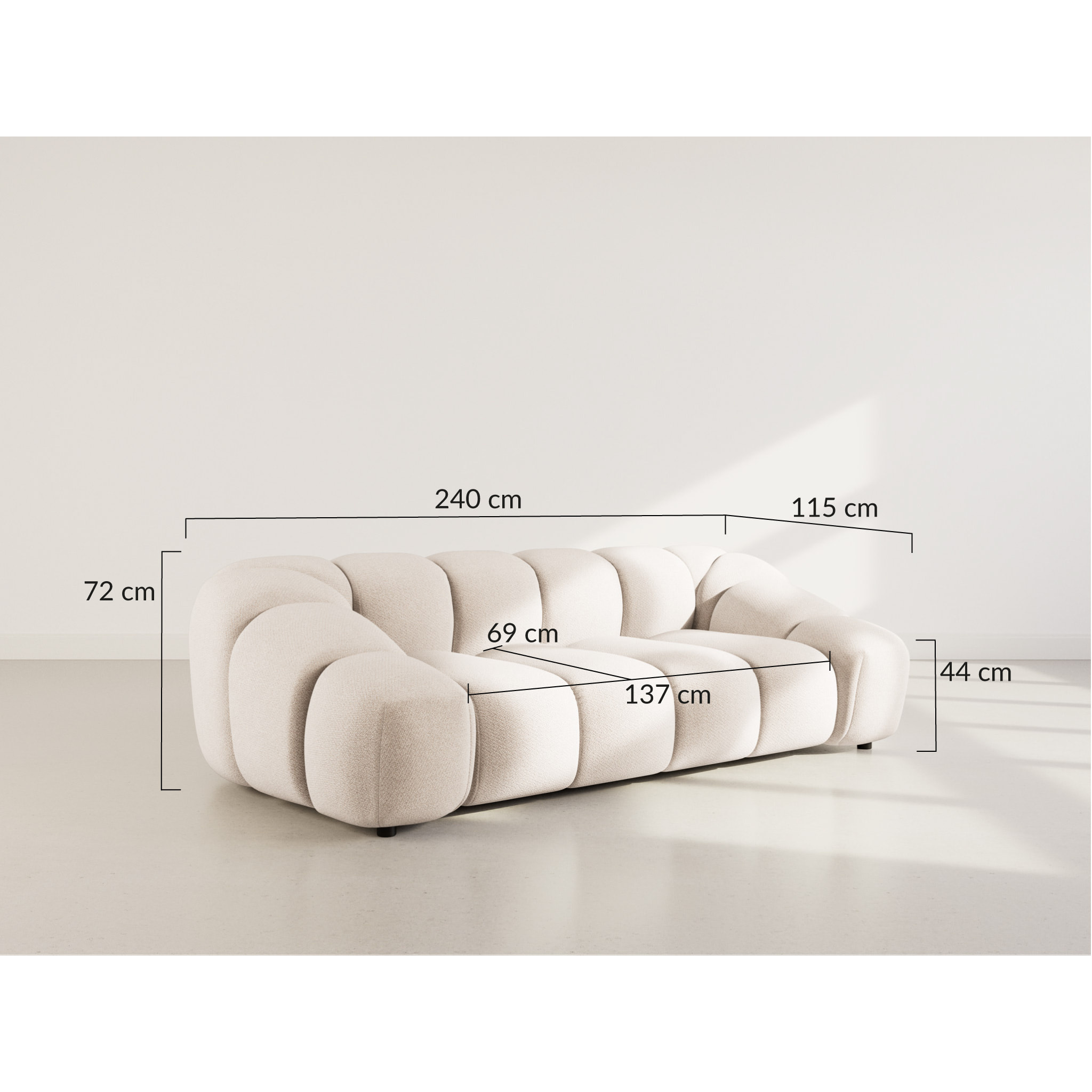 Ava - canapé 3 places en velours texturé - Beige