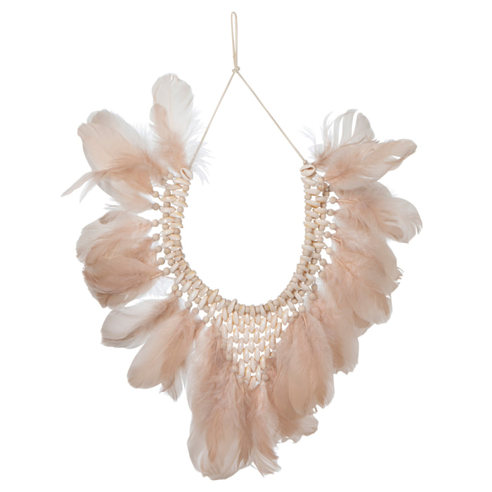 J-Line décoration Collier Boho - plumes/coquillages - saumon