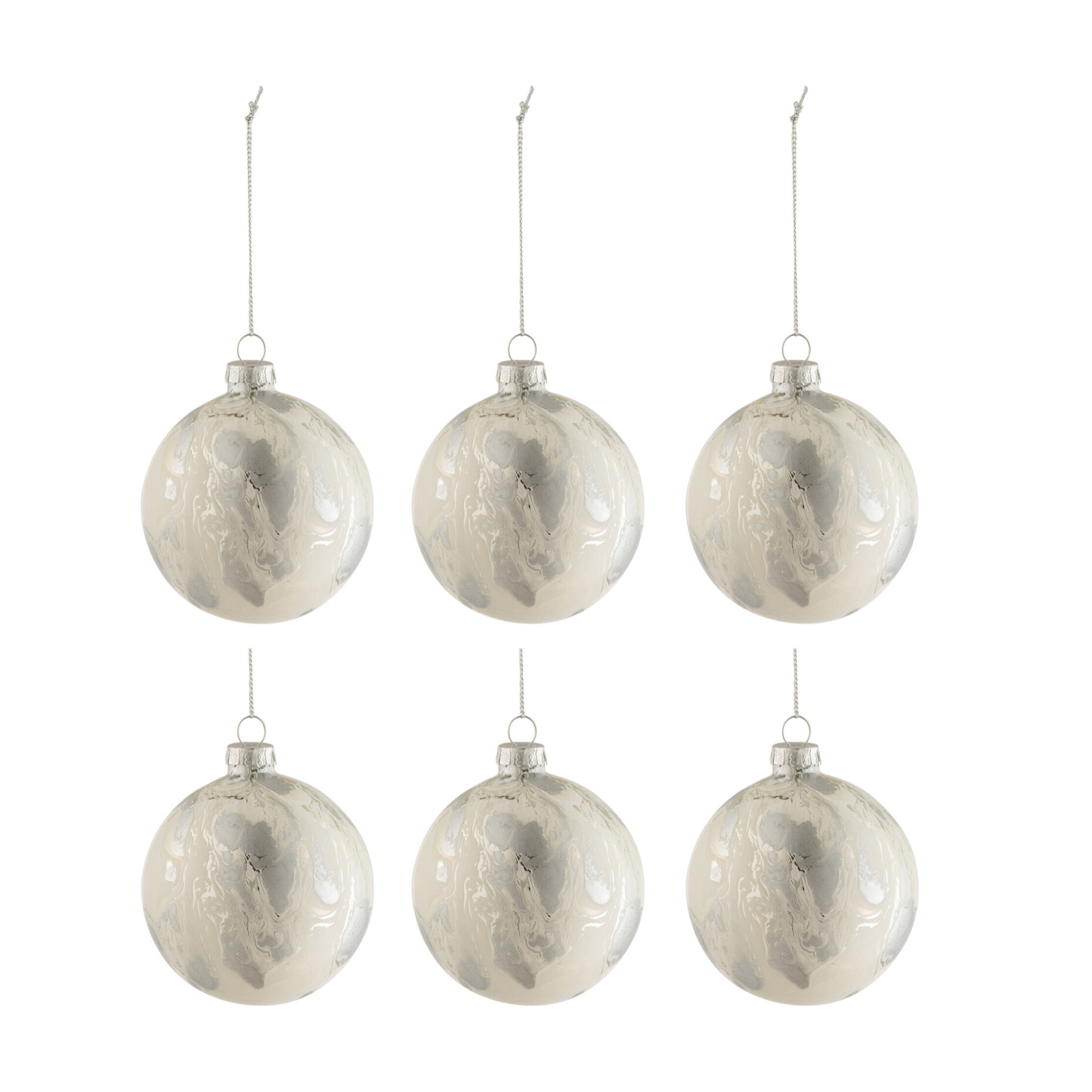 J-Line boule de Noël Marbre - verre - blanc/argent - small - boîte de 6