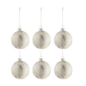 J-Line boule de Noël Marbre - verre - blanc/argent - small - boîte de 6