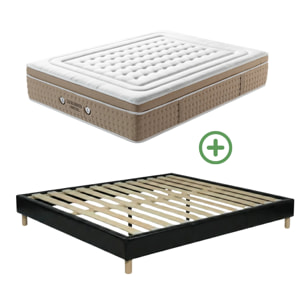 Ensemble matelas Bali & sommier Cancun | Mémoire de forme et ressorts ensachés | Cadre à lattes | Simili cuir | Noir