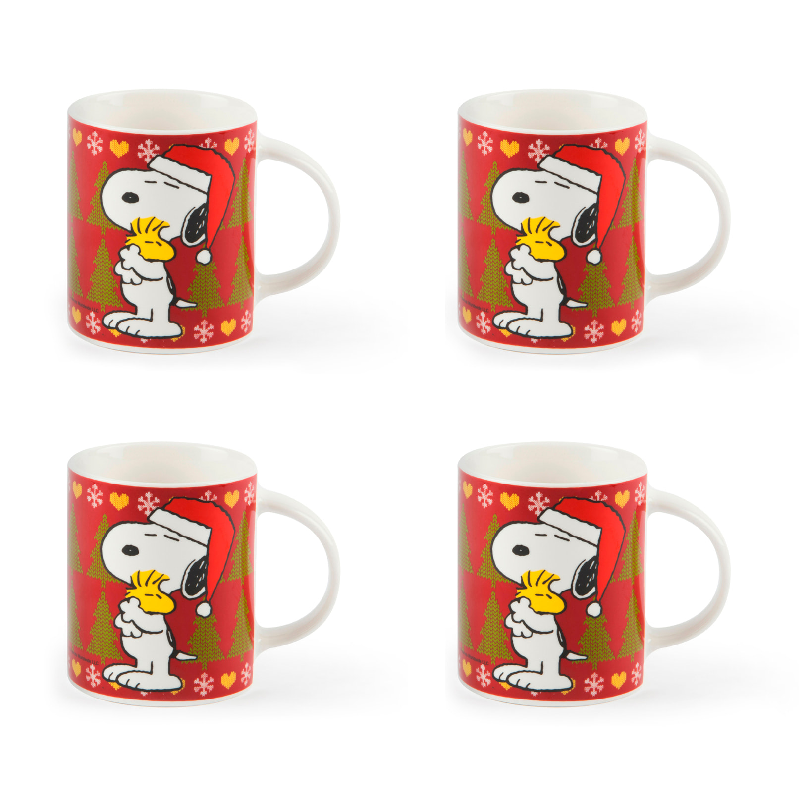 Set de 4 mugs Excelsa - Peanuts Xmas, New Bone China Rouge