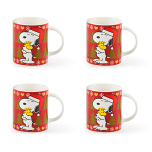 Set de 4 mugs Excelsa - Peanuts Xmas, New Bone China Rouge