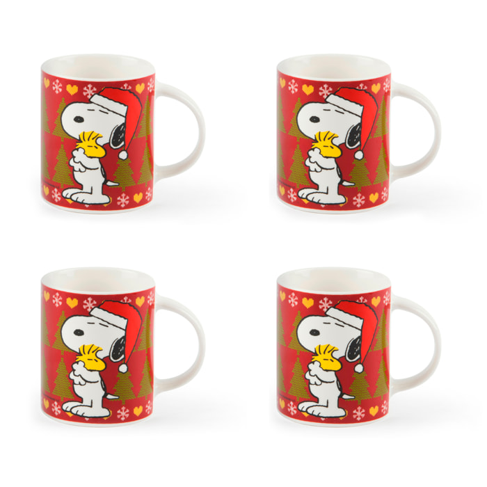 Set de 4 mugs Excelsa - Peanuts Xmas, New Bone China Rouge
