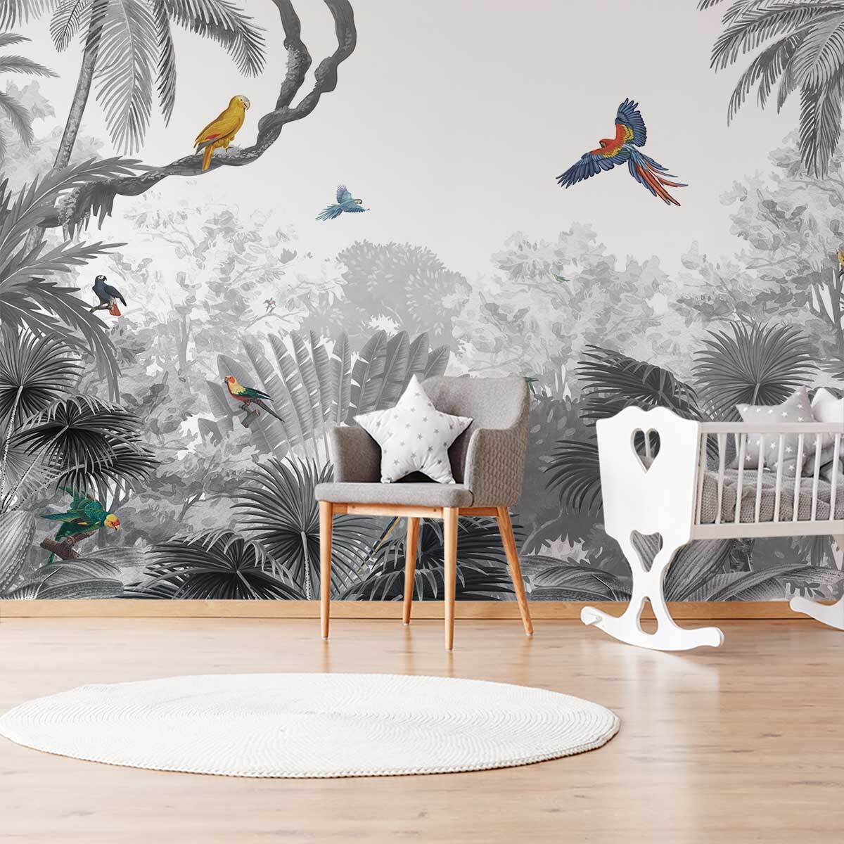 Papier peint perroquets dans la jungle Intissé