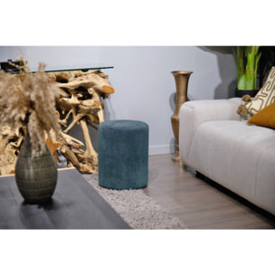 Pouf et repose pied 41 cm cylindrique en tissu - bleu pétrole - AURORA