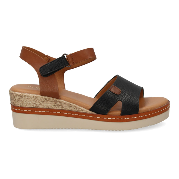 Sandalia cuña mujer elegante verano, cierre autoaderente.