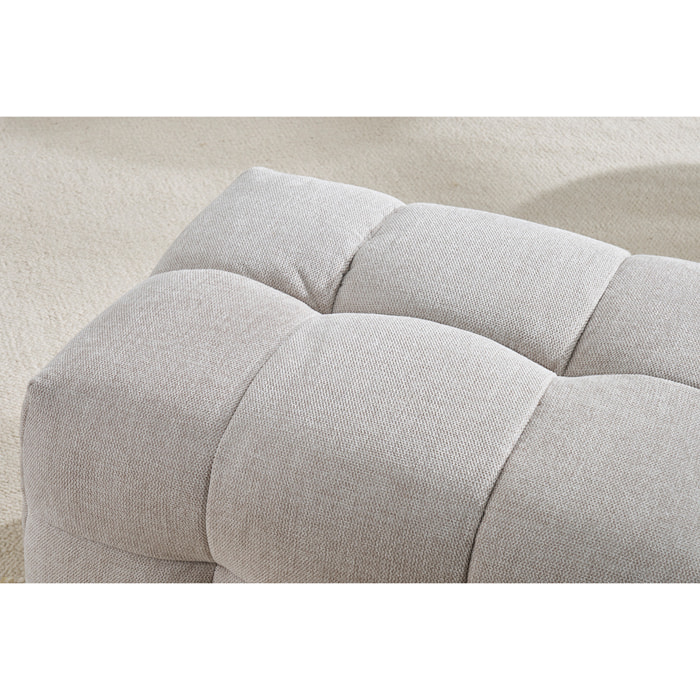 Pouf repose-pieds design en tissu effet velours texturé beige CORTO