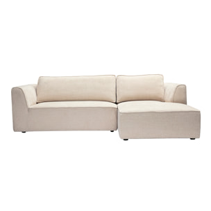 Canapé d'angle droit design en tissu effet velours texturé beige 3 places GRAMMY