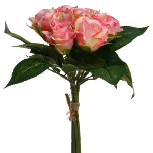 Bouquet de 9 roses artificielles rose H24cm
