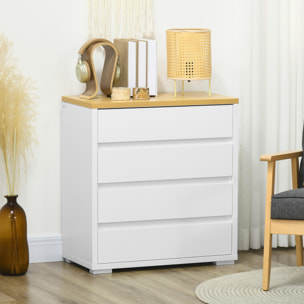 Cómoda 4 Cajones, Cómoda Dormitorio sin Tiradores, Cajonera para Salón, Oficina, Estilo Moderno, 70x37x75 cm, Blanco