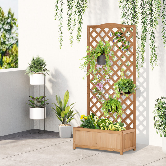 Jardinière avec treillis - bac à fleurs - jardinière sur pied - dim. 76L x 36l x 170H cm - fond à lattes - bois sapin pré-huilé