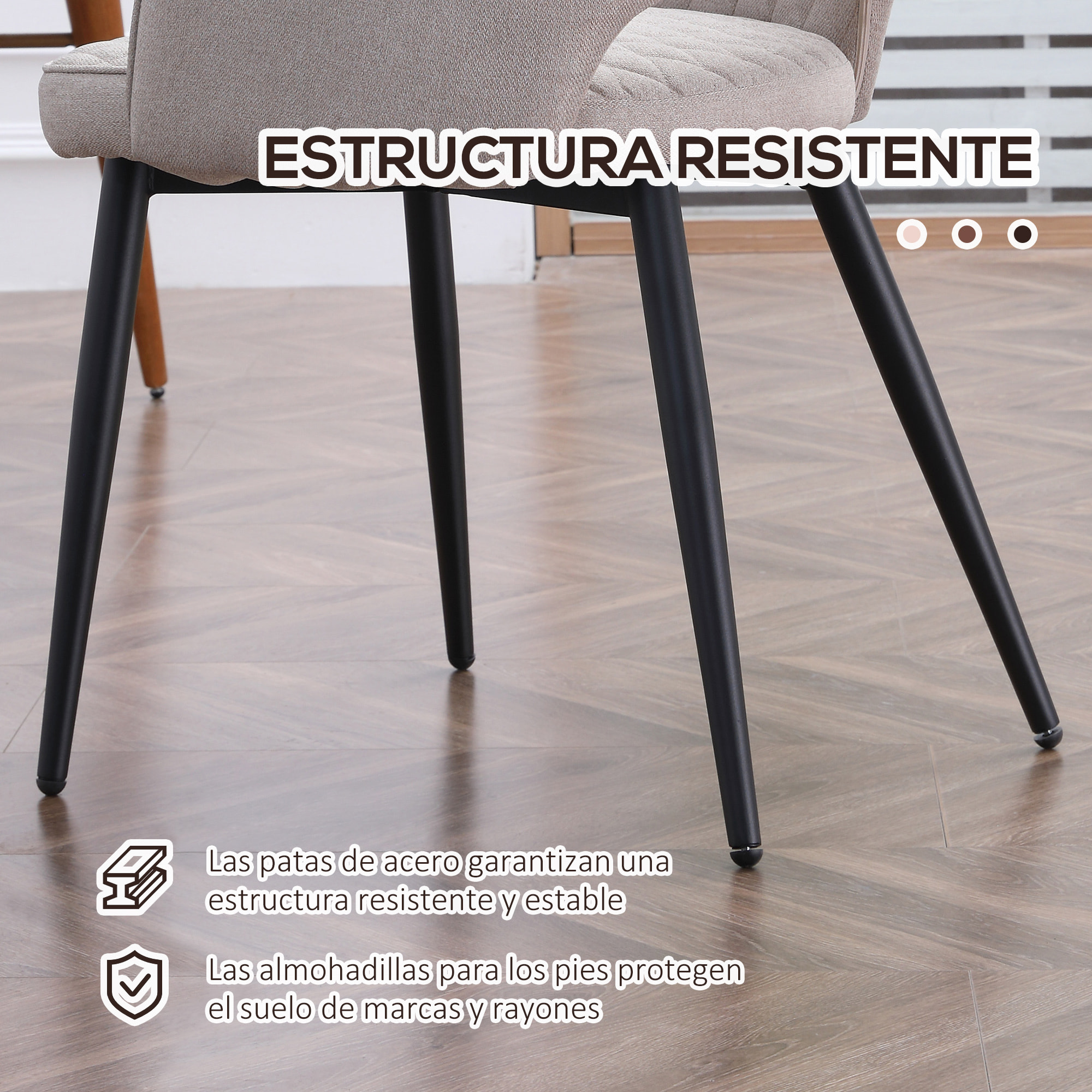 HOMCOM Juego de 2 Sillas de Comedor Tapizado en Tela con Respaldo Alto y Patas de Acero Sillas de Cocina para Salón Restaurante Carga 120 kg 55x55x81 cm Crema