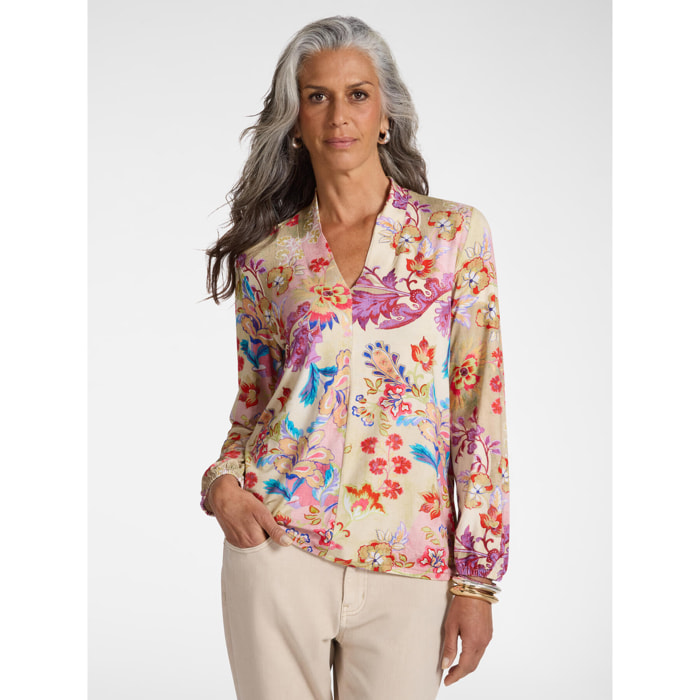 Elena Mirò - Camiseta estampada con cuello en V - Rojo