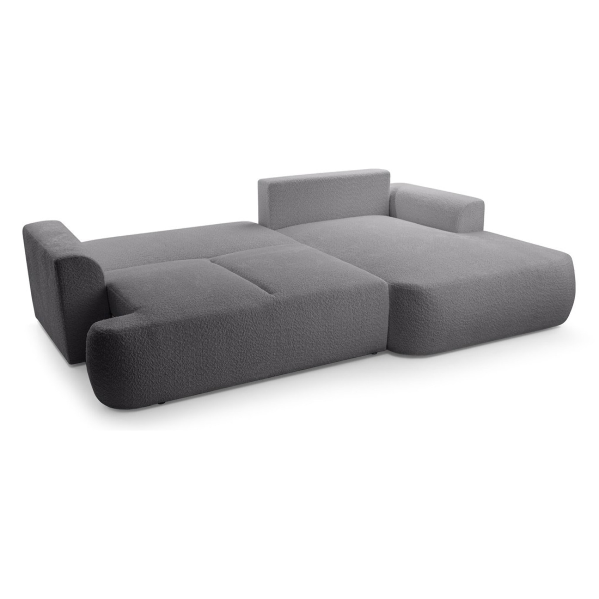 Candela - canapé d'angle droit 4 places - convertible avec coffre - en tissu bouclette - Gris foncé