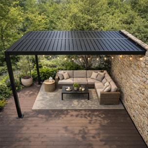 Pergola bioclimatique 4x3m adossée en aluminium noir PANAGIA