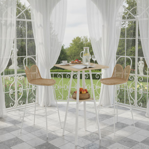 Mesa Alta Cocina Cuadrada con Estante, Mesa Alta Bar para 2 Personas, Patas de Metal, para Salón Comedor, 55x55x95 cm, Madera Natural y Blanco