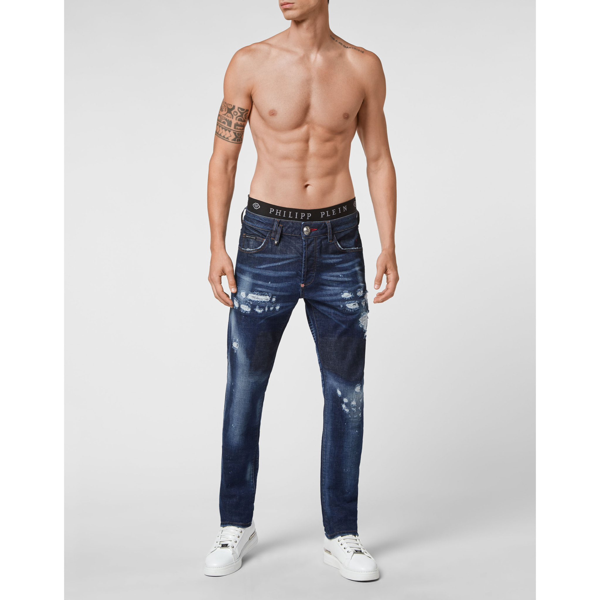PHILIPP PLEIN Bandana  Denim Trousers Super Straight Cut Paisley