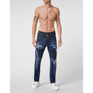 PHILIPP PLEIN Bandana  Denim Trousers Super Straight Cut Paisley