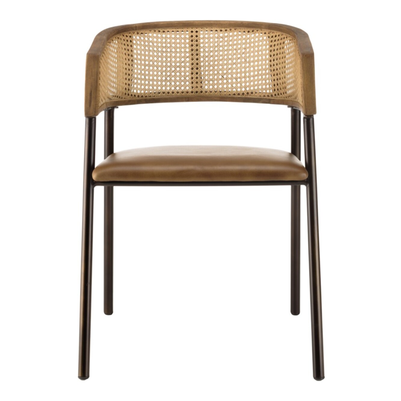 MARCEL - Lot de 2 fauteuils assise cuir dossier en manguier et rotin